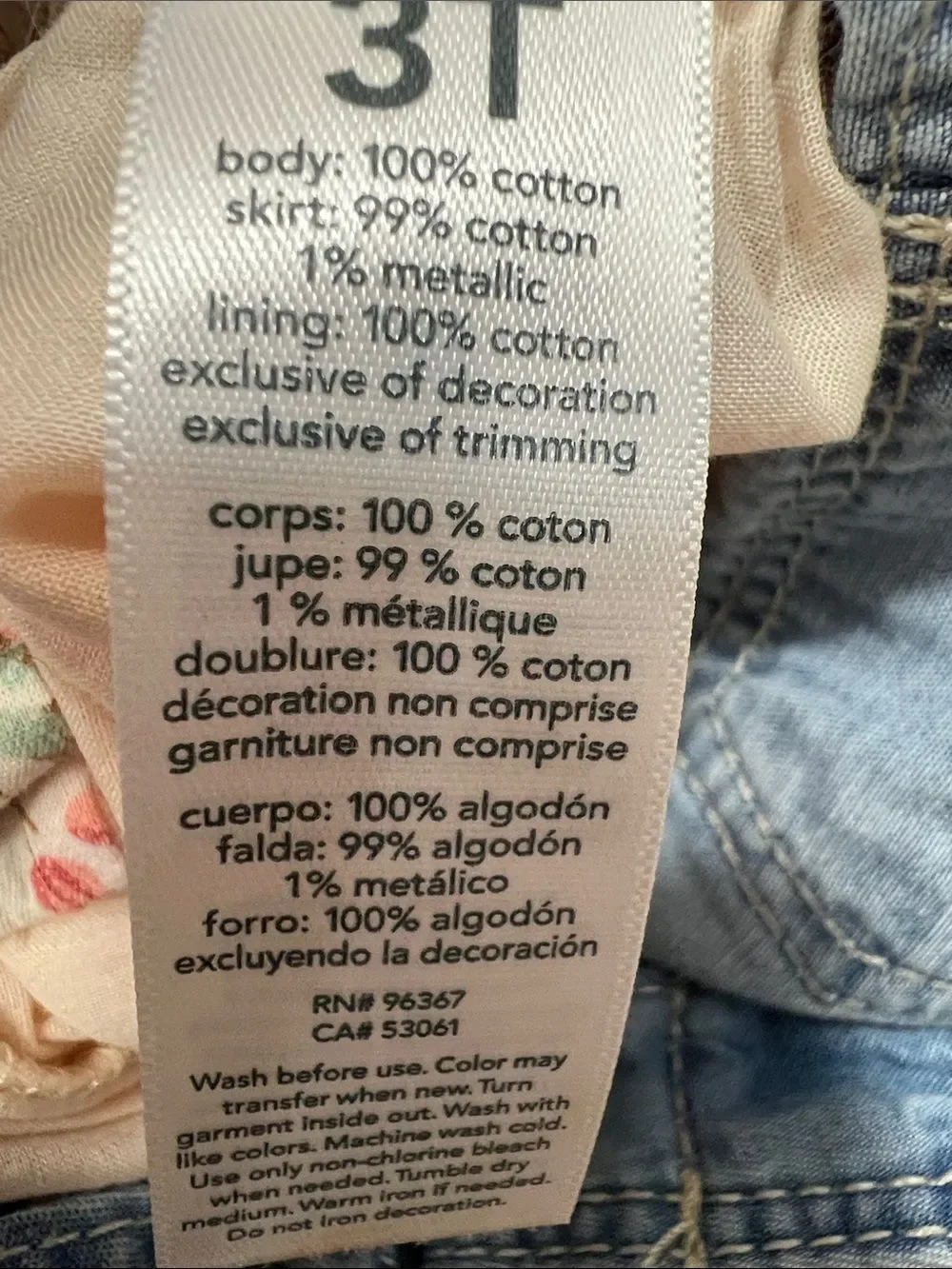 OshKosh B’Gosh denim overall dress with floral skirt size 3T